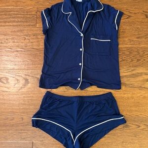 Eberjey Midnight Blue Pajama Set with White Trim